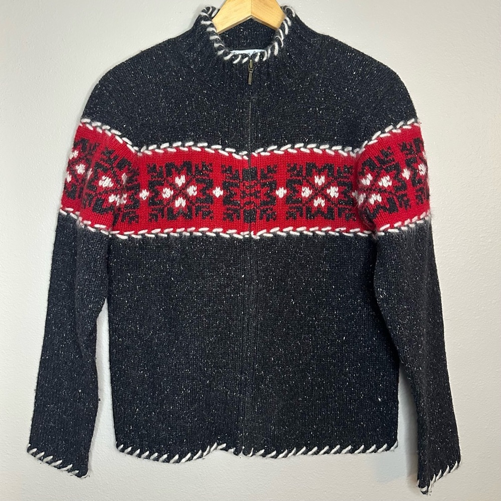 Eagles Eye Vintage Lambswool Silk Fair Isle Full Zip Cardigan Turtleneck Sweater